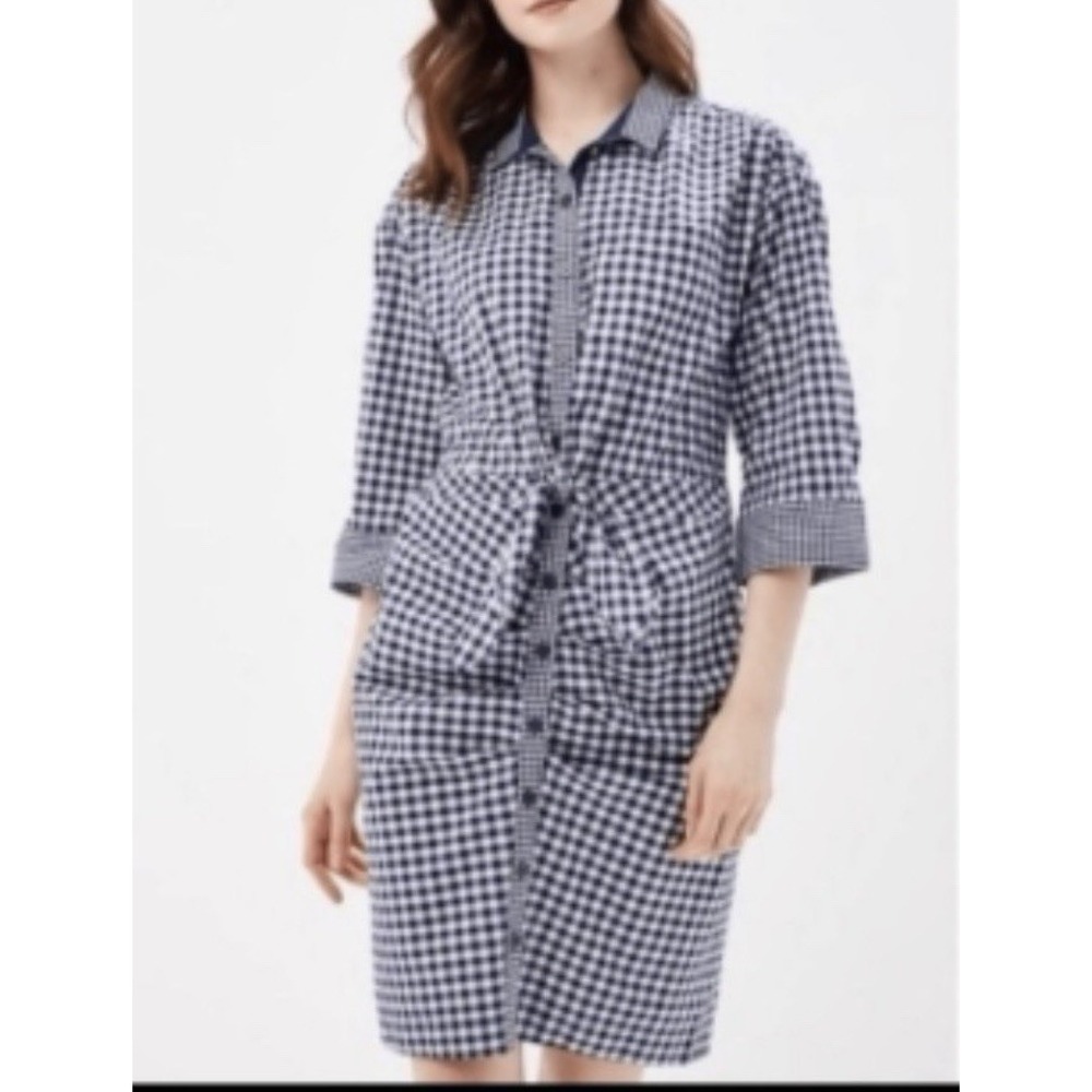 Gap Sarah Jessica Parker Coastal Beachy Navy White Gingham Check Dress Medium‎ - Picture 2 of 11
